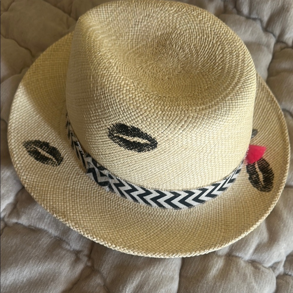 Cream and Black Panama Hat with Chevron Band